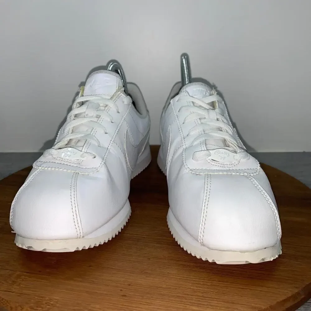 Nike Classic Cortez Women Size 8.5 Youth 7 Triple White Leather Shoes AH7528-104